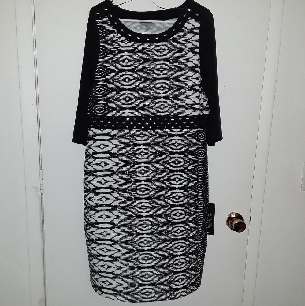 NWT Black and White Dress with Jeweled Neck